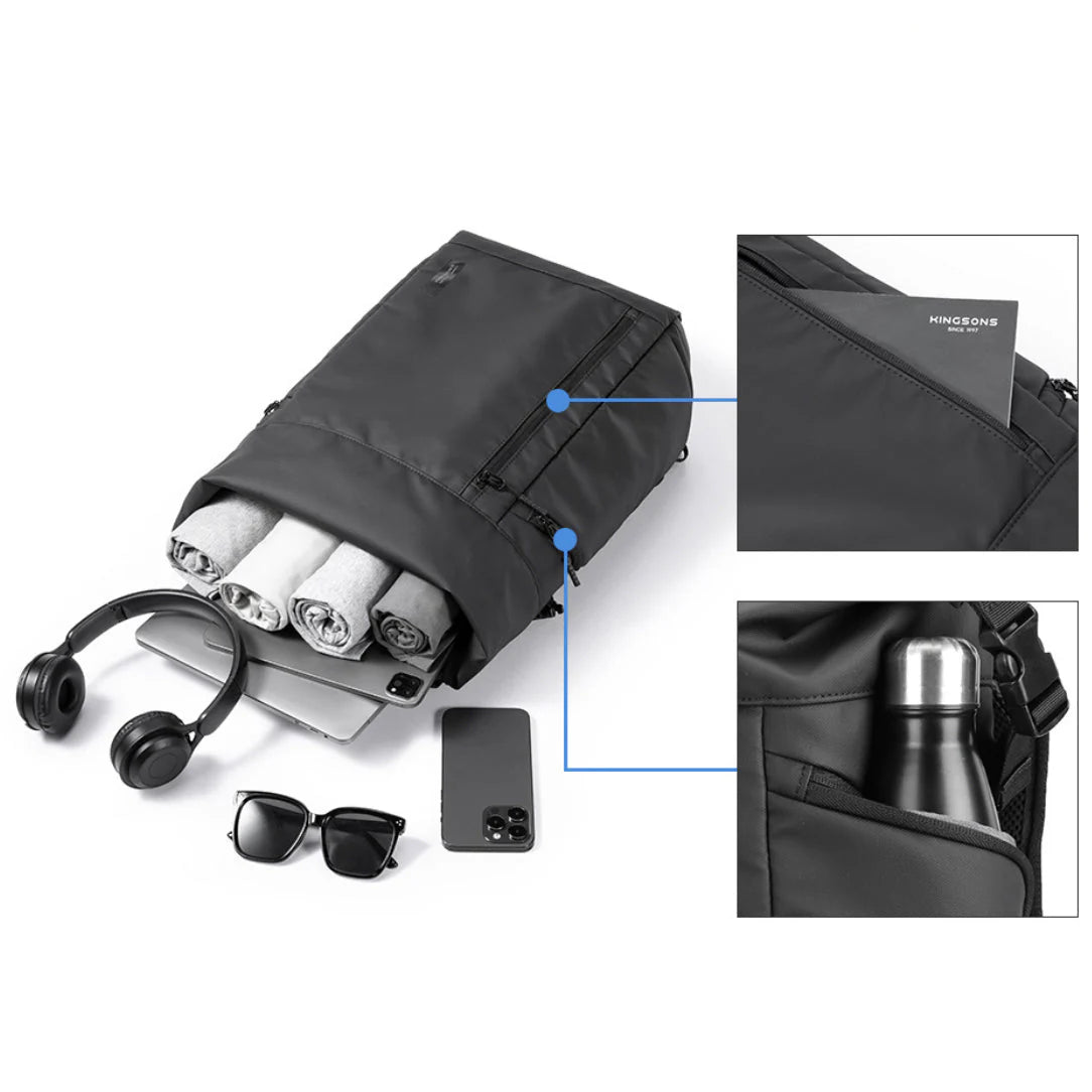 Sac à dos noir à rouleau Nebula XB avec plusieurs compartiments pour divers objets
