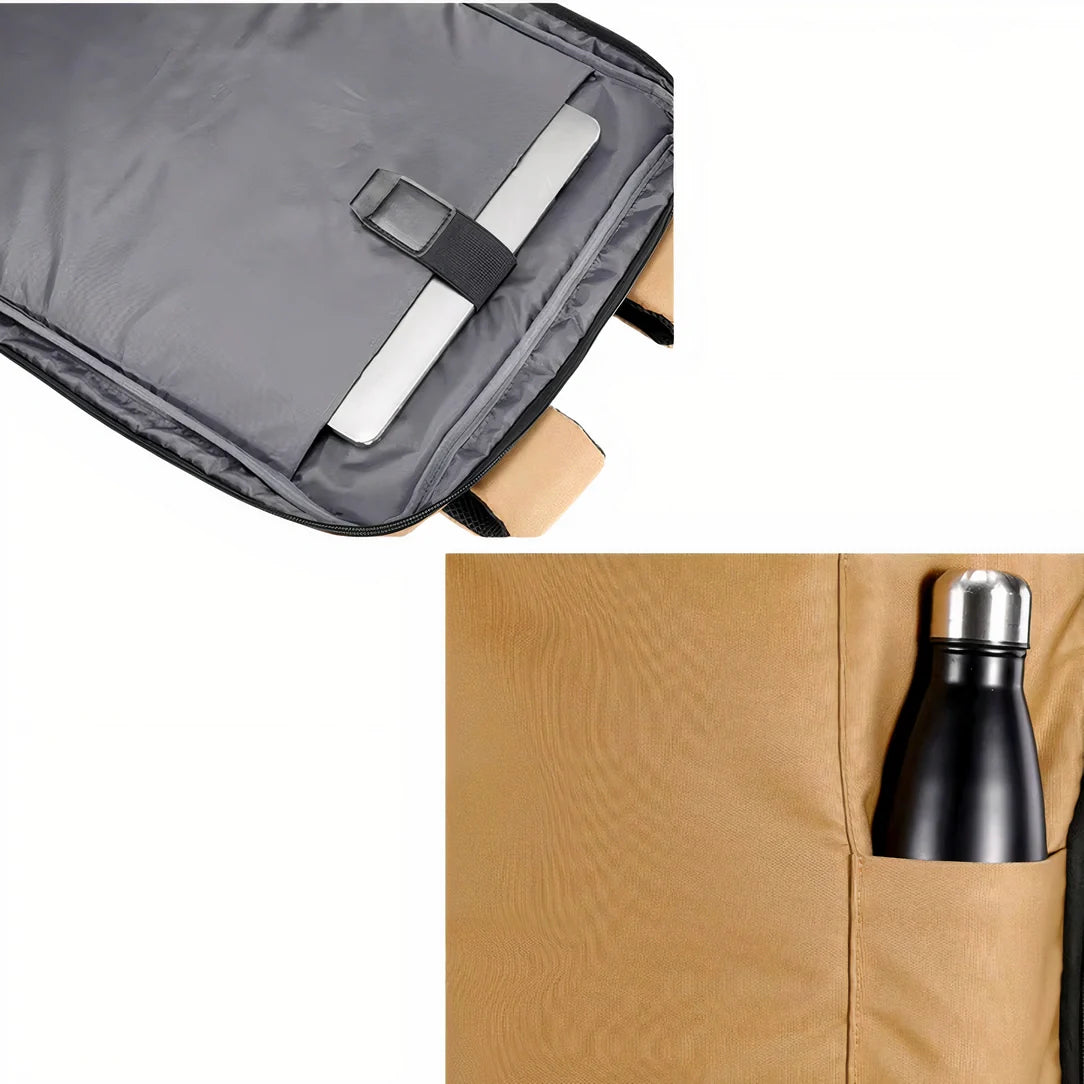 Sac déjeuner isolé beige et noir 17 pouces avec porte-bouteille