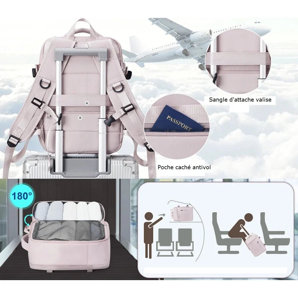 Sac 40x20x25 sac à dos de voyage rose polyvalent pour confort et sécurité