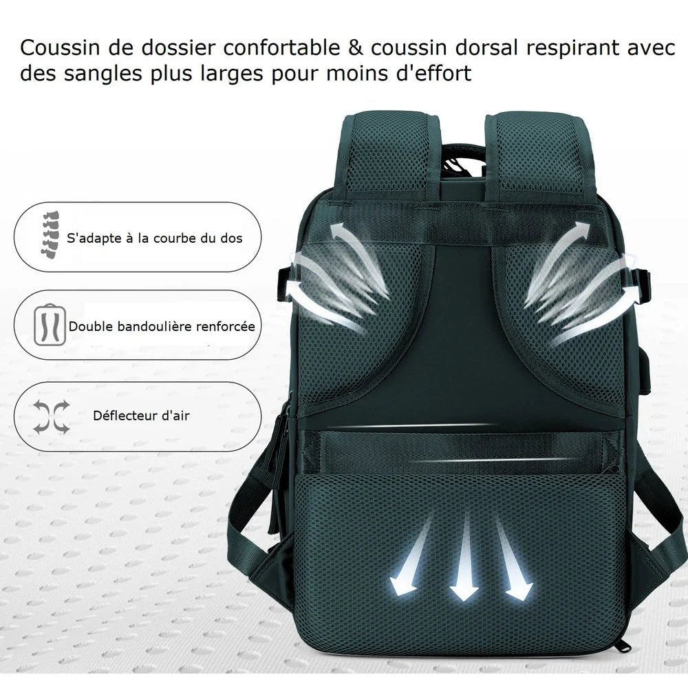 Sac 40x20x25 sac à dos vert foncé avec dos rembourré et respirant, air deflector