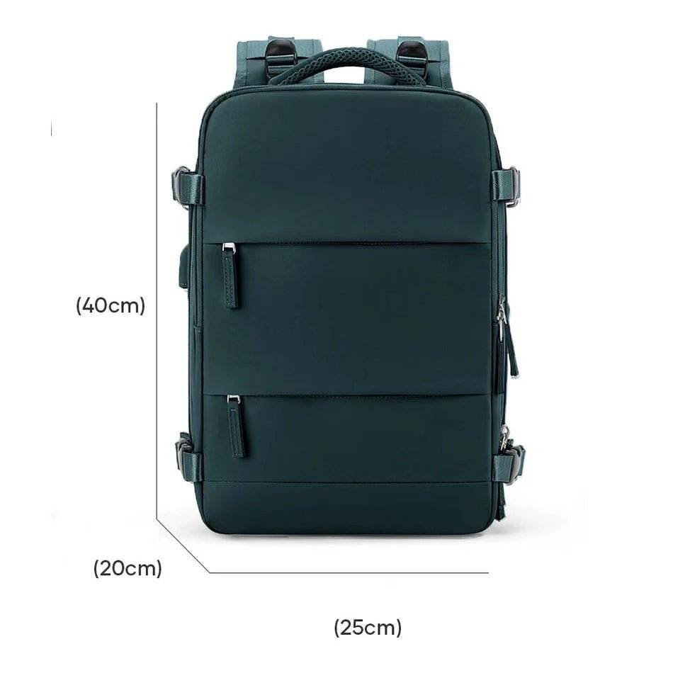 Sac de voyage rectangulaire vert foncé avec plusieurs compartiments et poignées