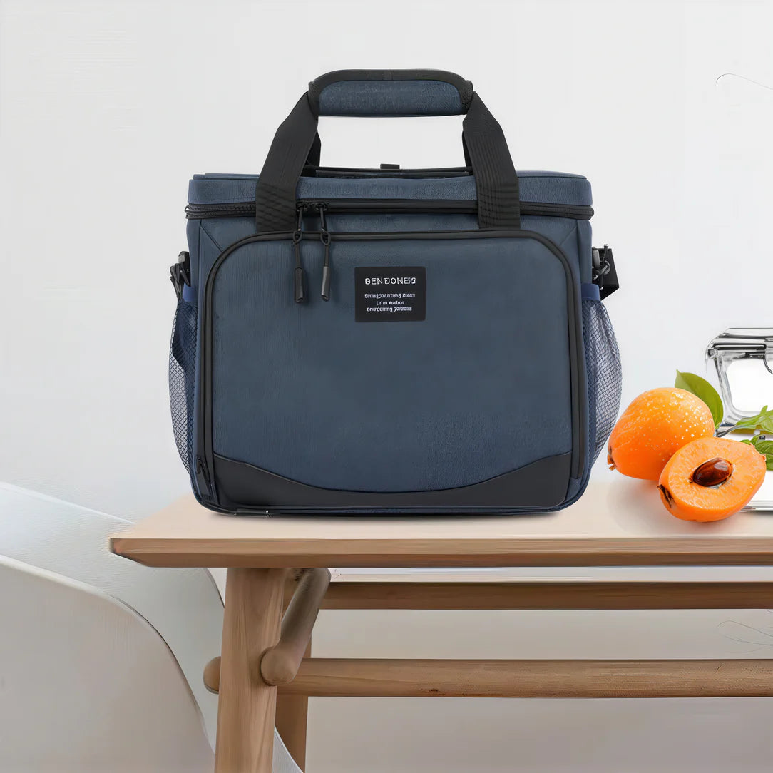 Sac à bandoulière isotherme 10L avec sac à lunch bleu foncé, poignées noires