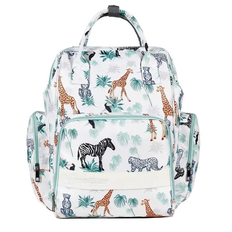 Sac à bandoulière à langer avec motif safari animal et feuilles de jungle blanc