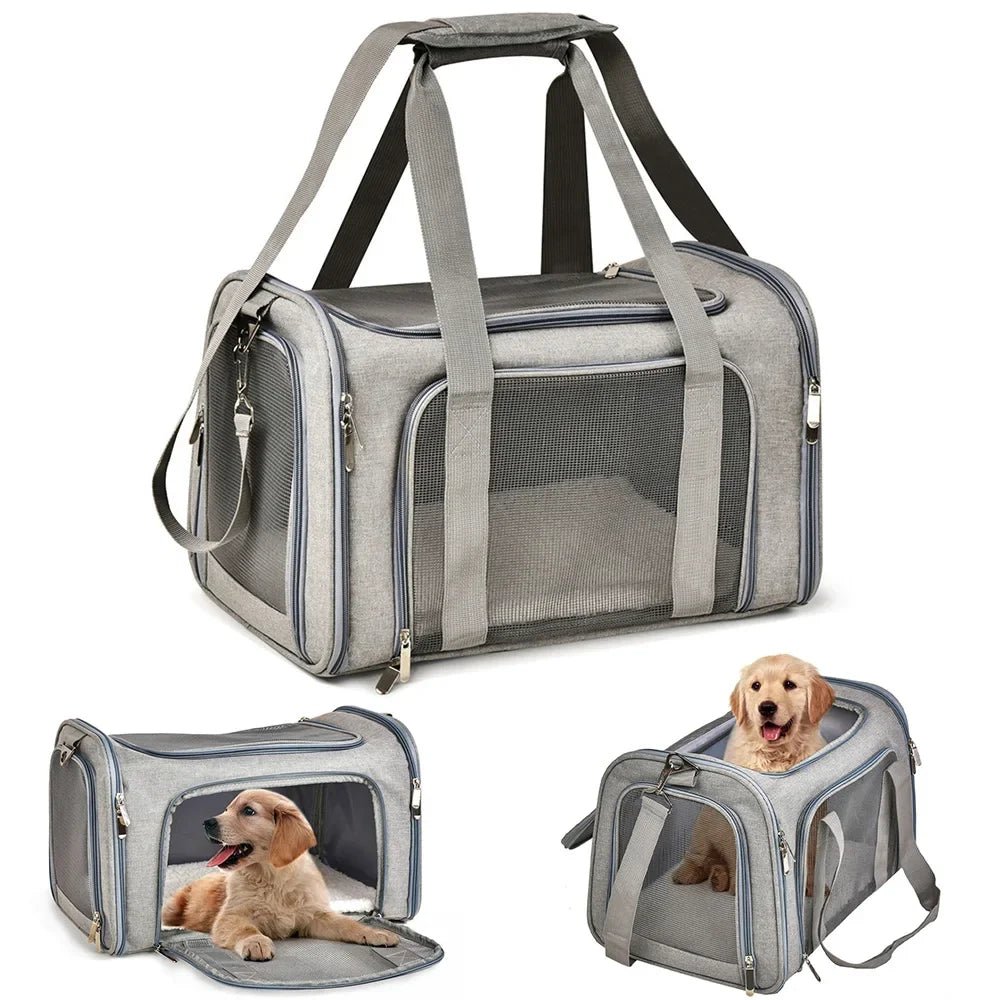 Sac à bandoulière pour chat ou chien avec porte en maille et multiples accès