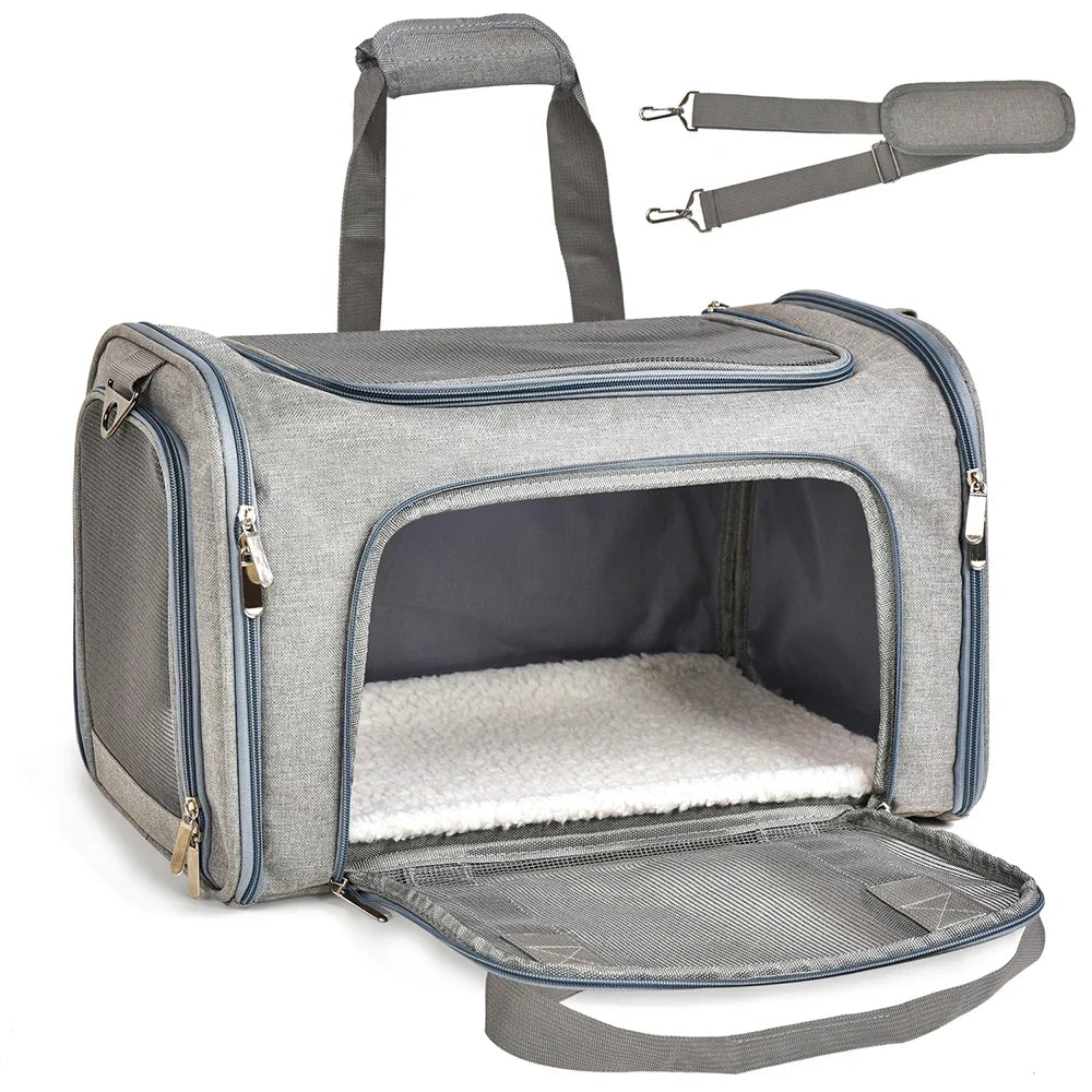 Sac à bandoulière pour chat ou chien avec porte en maille et intérieur doux