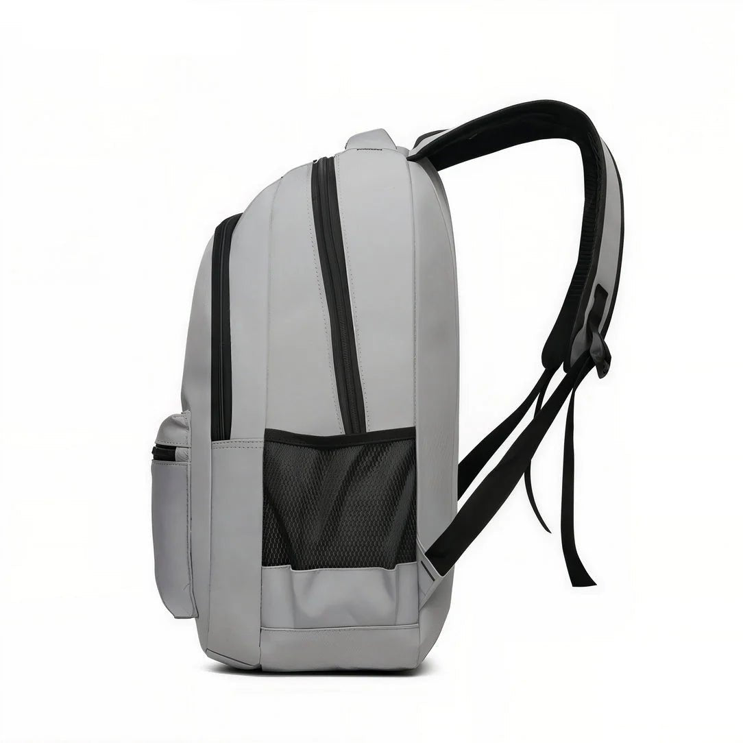 Sac à dos 2 compartiments collège gris clair avec bretelles noires et poches latérales