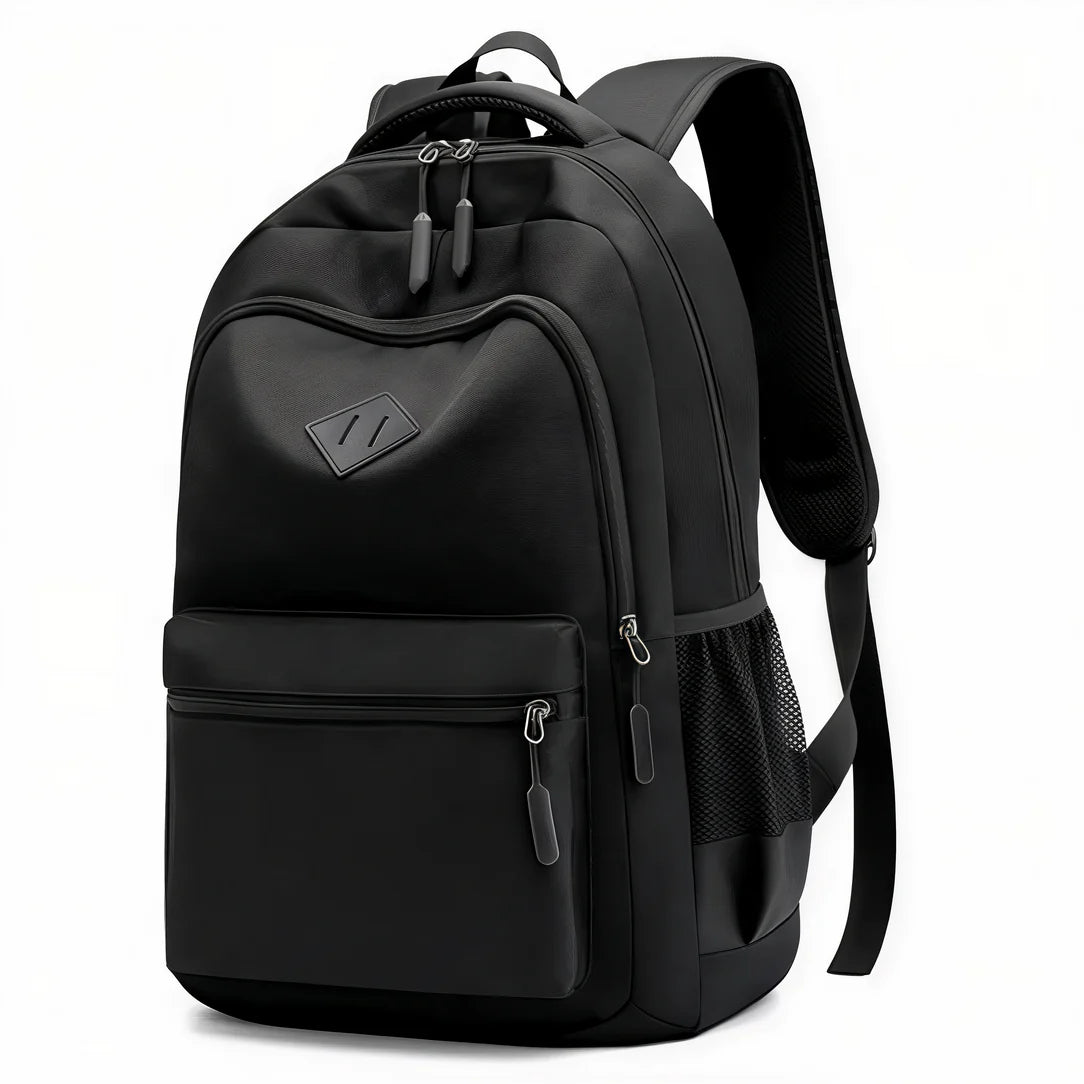 Sac à dos 2 compartiments collège noir utilitaire avec poches zippées et poche en mesh