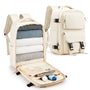 Sac à dos de voyage crème 45x36x20 avec plusieurs compartiments et fonctionnalités d’organisation