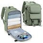 Sac à dos 45x36x20 vert sauge avec plusieurs compartiments pour un rangement organisé