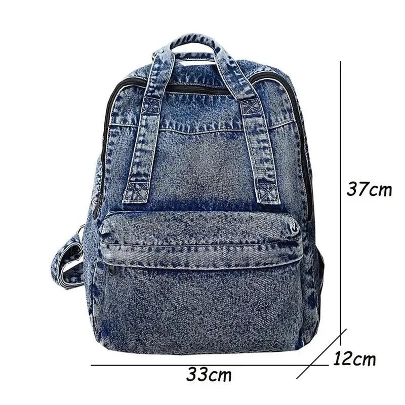 Sac à dos ado fille tendance en jean avec bretelles réglables et plusieurs compartiments
