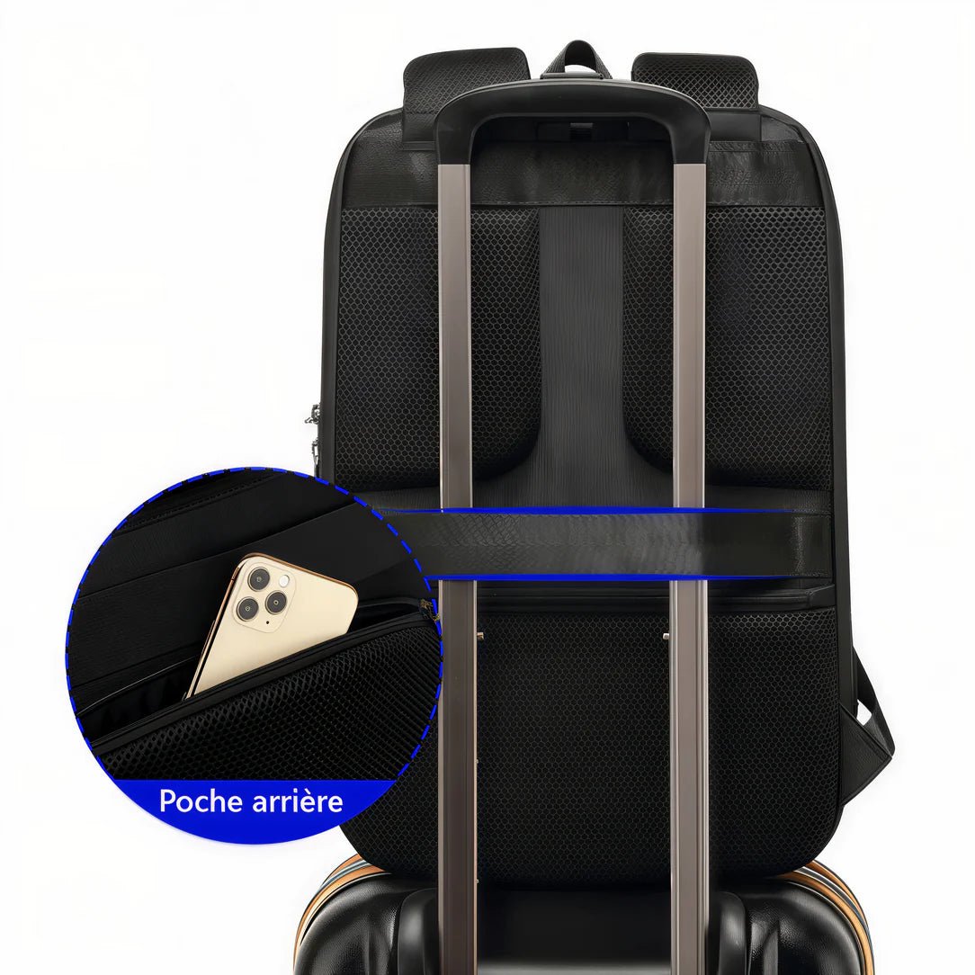 Sac à dos antivol SKV SafeGuard noir avec sangle de bagage et poche secrète pour téléphone