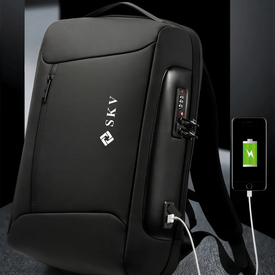 Sac à dos antivol SKV SafeGuard noir avec serrure intégrée et port USB externe