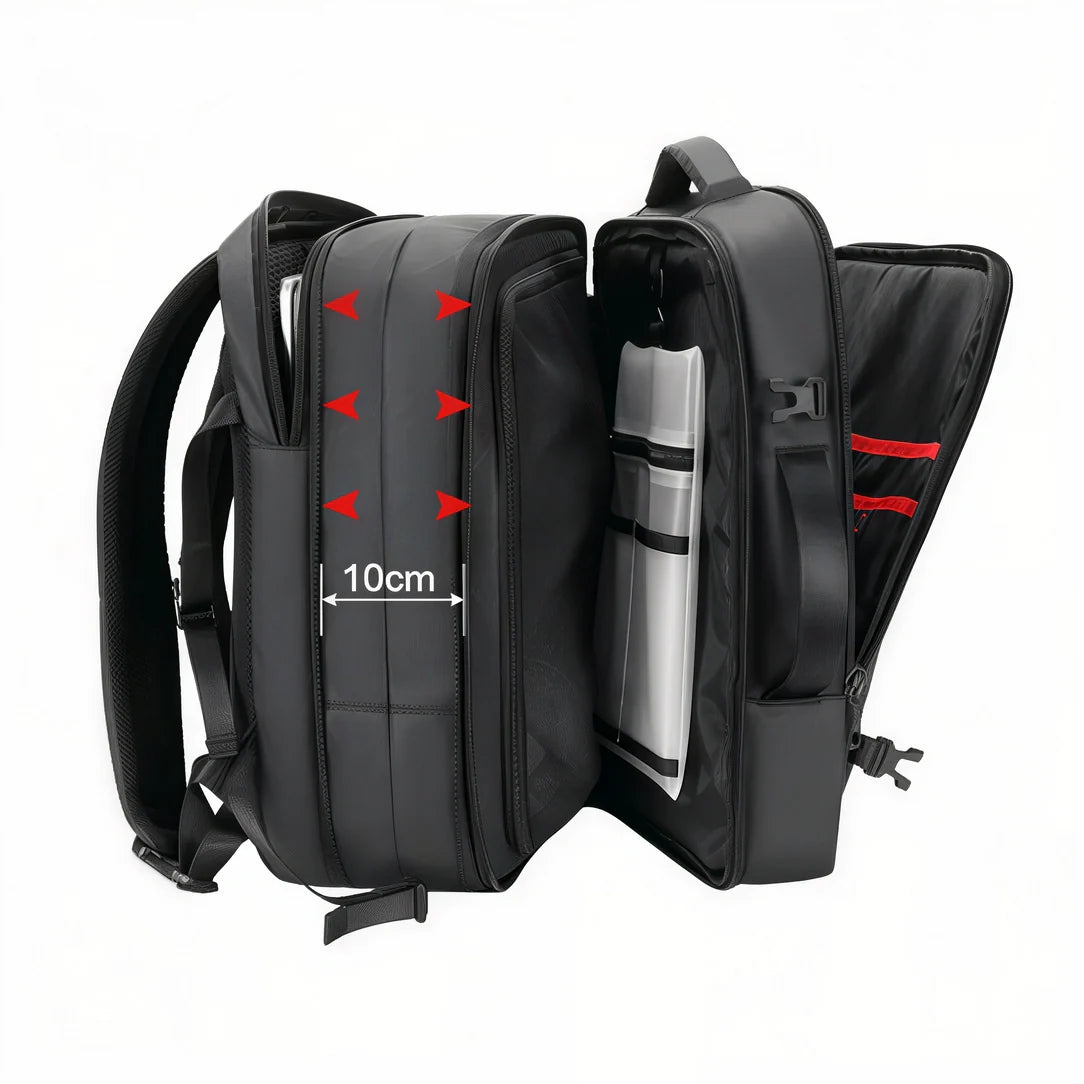 Sac à dos ordinateur portable noir avec compartiments rembourrés et accents rouges