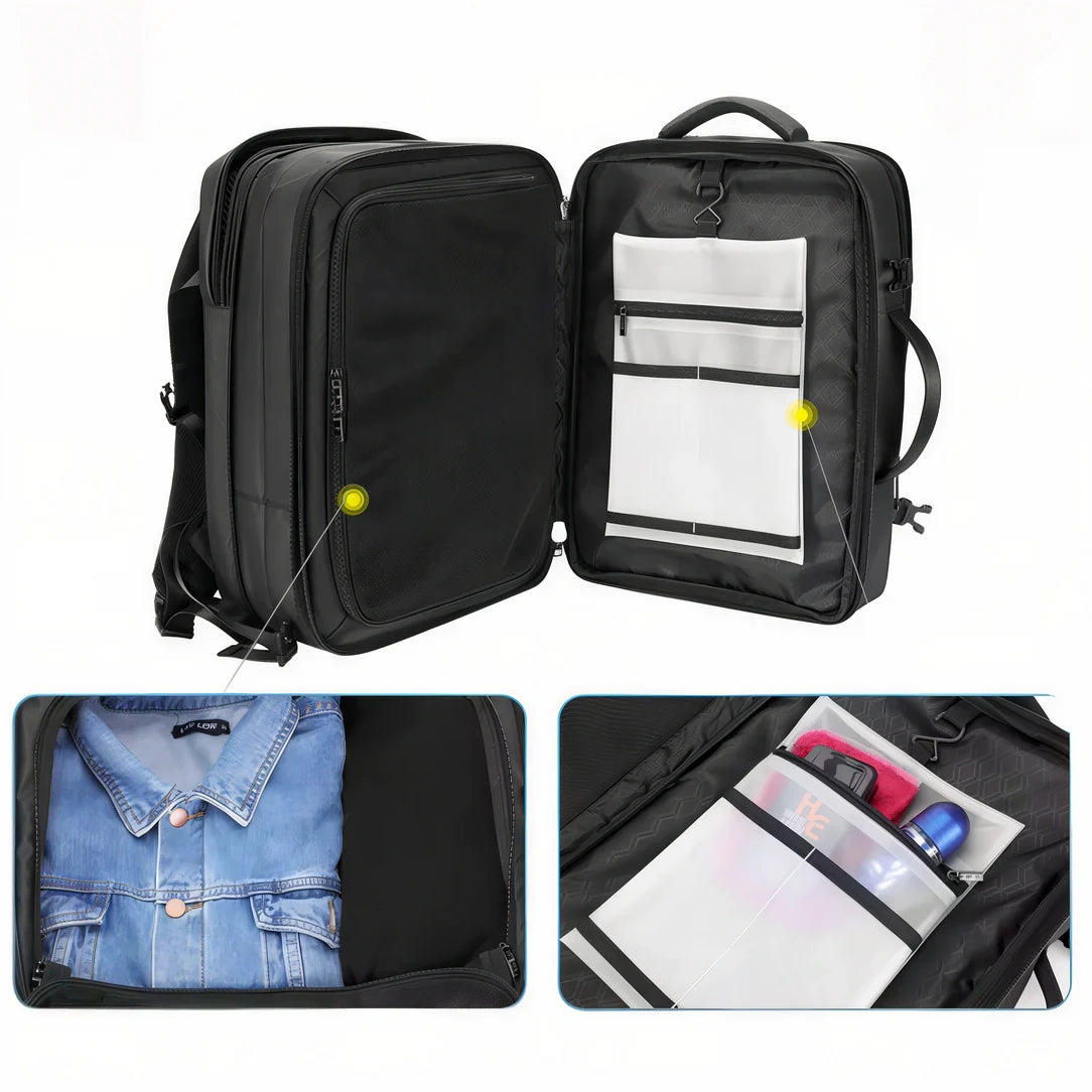 Sac à dos cabine noir avec poches transparentes et sangles réglables