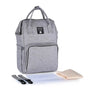 Sac à dos bébé à langer gris avec compartiments, poignées, bandoulières, tapis à langer