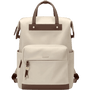 Sac à dos beige pour femme en cuir crème et marron avec poignée et poche avant