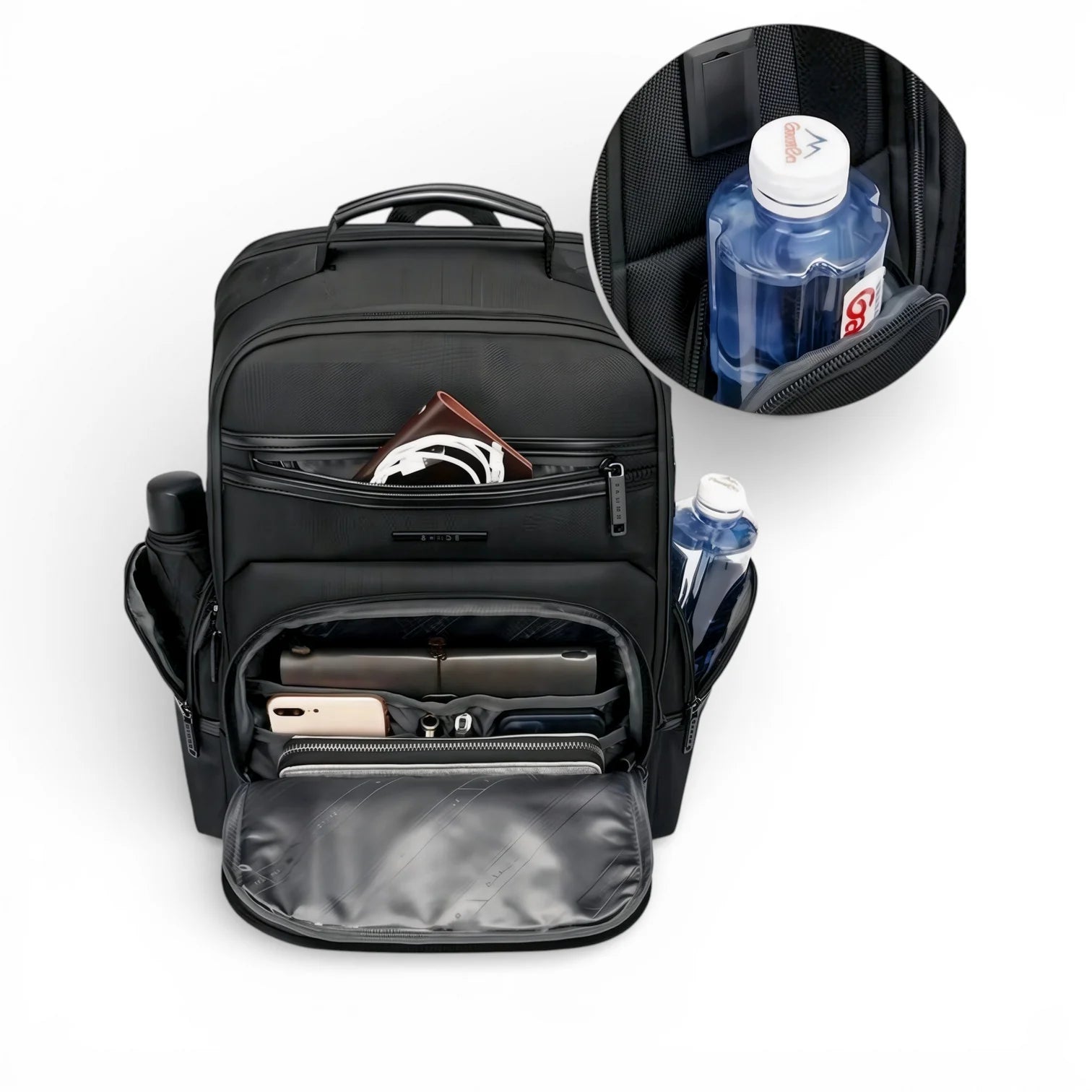 Sac à dos bureau homme Xpac noir nylon avec compartiments et porte-gourdes