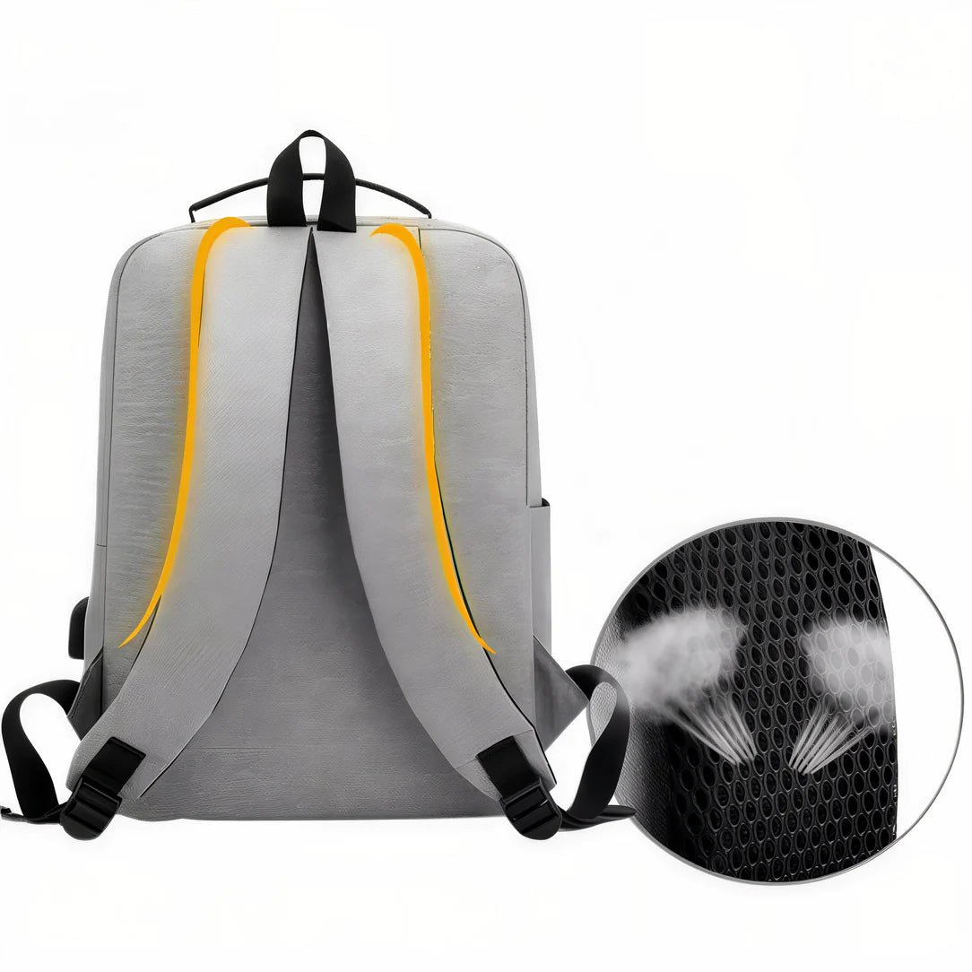 Sac à dos bureau ordinateur gris avec bretelles rembourrées et respirantes