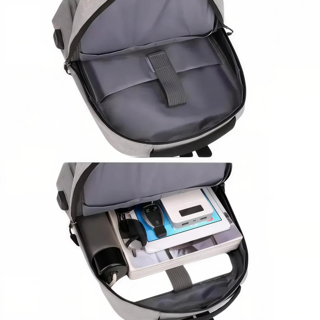 Sac à dos bureau ordinateur gris avec compartiment rembourré pour ordinateur portable