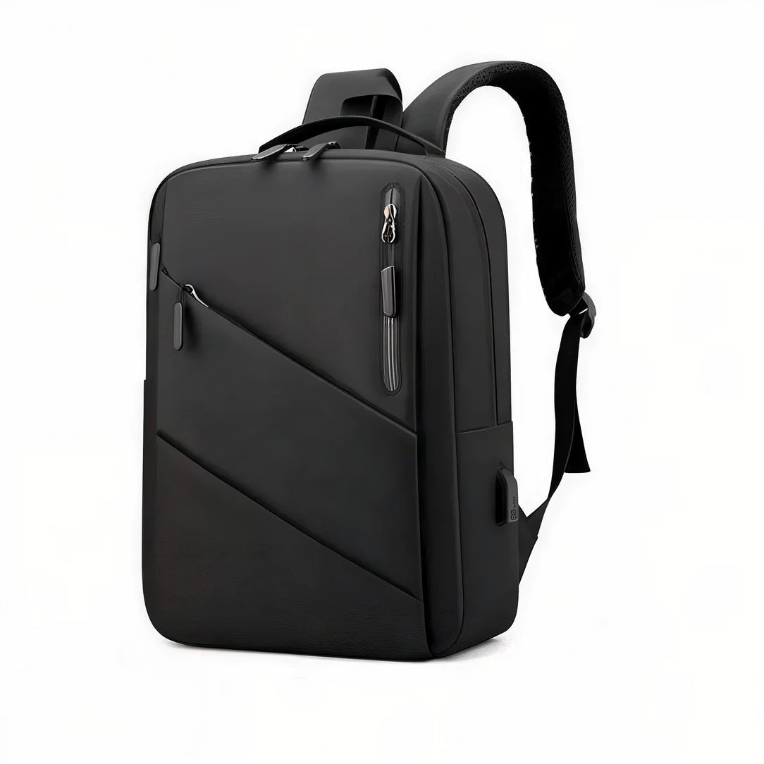 Sac à dos bureau ordinateur noir avec compartiments zippés et port de charge USB