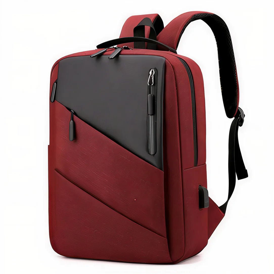 Sac à dos bureau ordinateur marron et noir avec poches zippées et port de charge USB