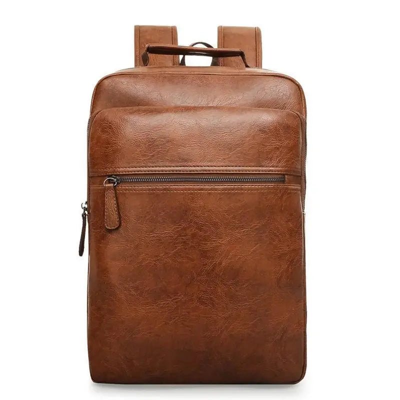 Sac à dos homme en cuir marron faux avec poche zippée avant, style élégant et pratique