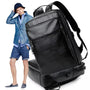 Sac à dos business homme cuir en faux cuir noir avec plusieurs compartiments