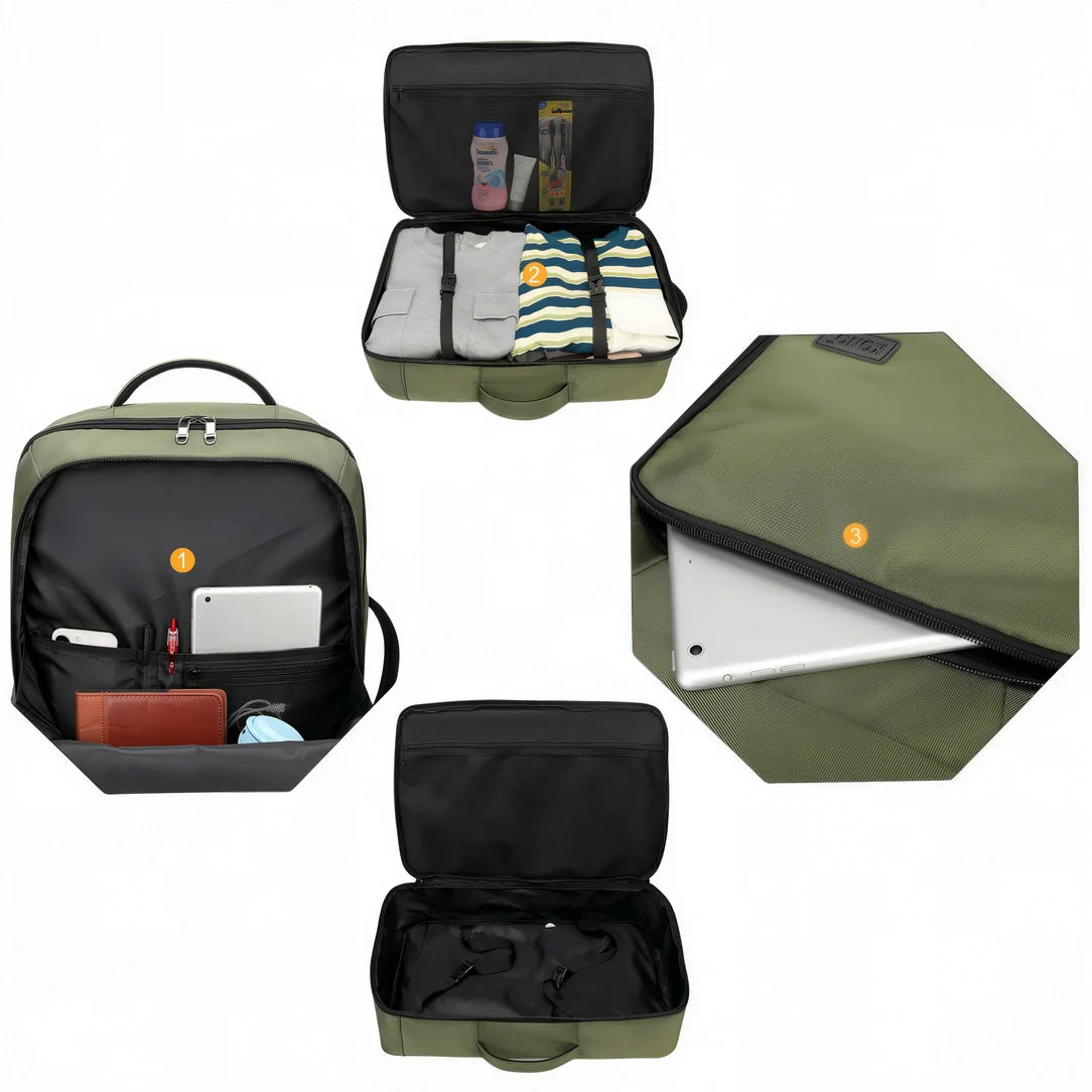 Sac à dos cabine olive et noir 38L avec compartiments rembourrés
