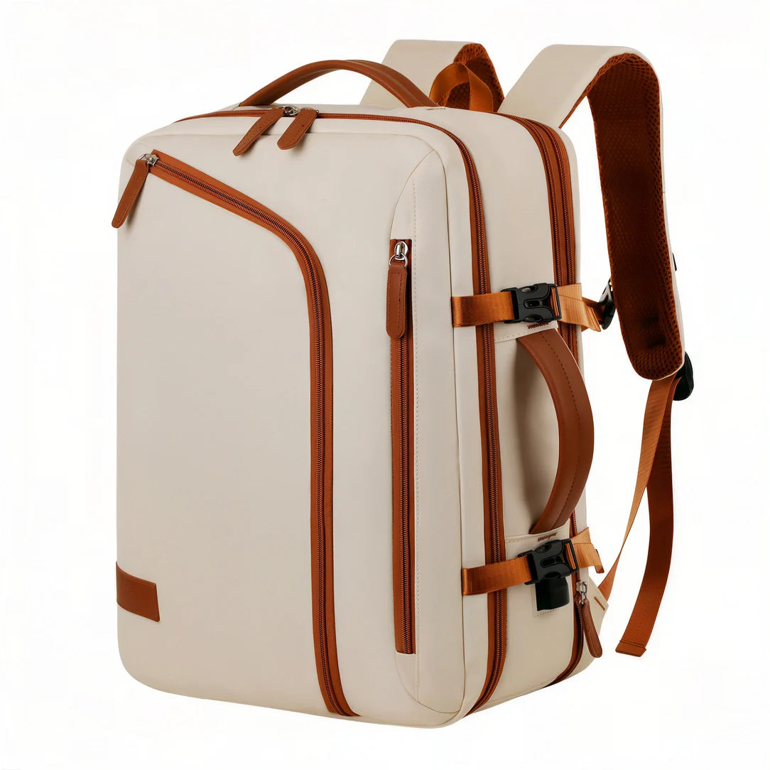 Sac à dos cabine Skyliner crème avec accents marron et sangles cuir