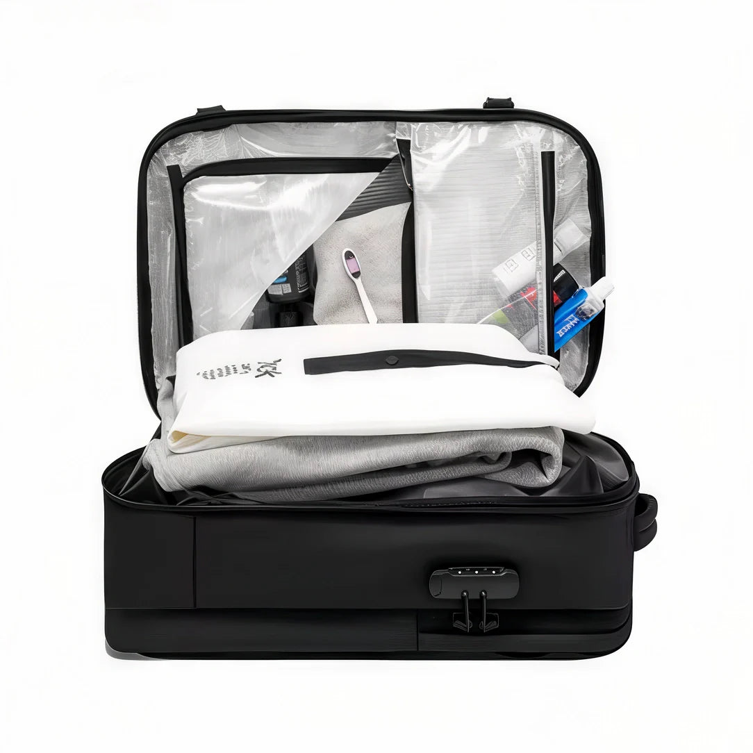 Sac à dos cabine AirTrail sous vide avec antivol, intérieur plastique clair et poches maillées