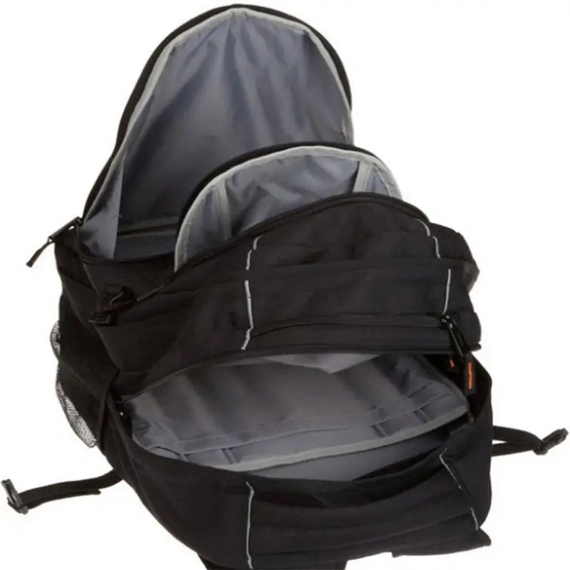 Sac à dos cartable homme noir avec compartiments ouverts et doublure gris clair
