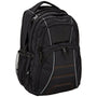 Sac à dos cartable homme noir en polyester avec plusieurs compartiments, trim blanc et surpiqûres orange
