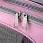 Deux tirettes de fermeture éclair argentées sur tissu rose et gris pour Sac à dos Chat Transparent Chatelair