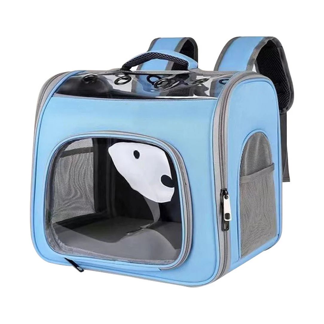 Sac à dos chat transparent bleu clair avec fenêtres en mesh et dessus clair pour animaux