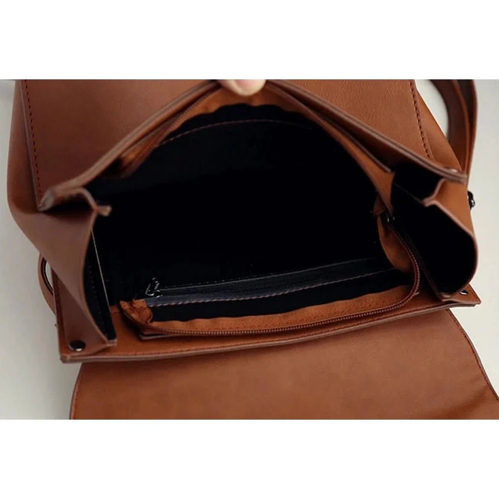 Sac à dos chic cuir marron en cuir avec poche intérieure zippée