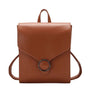Sac à dos chic cuir en cuir marron avec rabat et boucle ronde