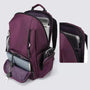 Sac à dos chic violet ouvert avec plusieurs compartiments et porte-clés intégré