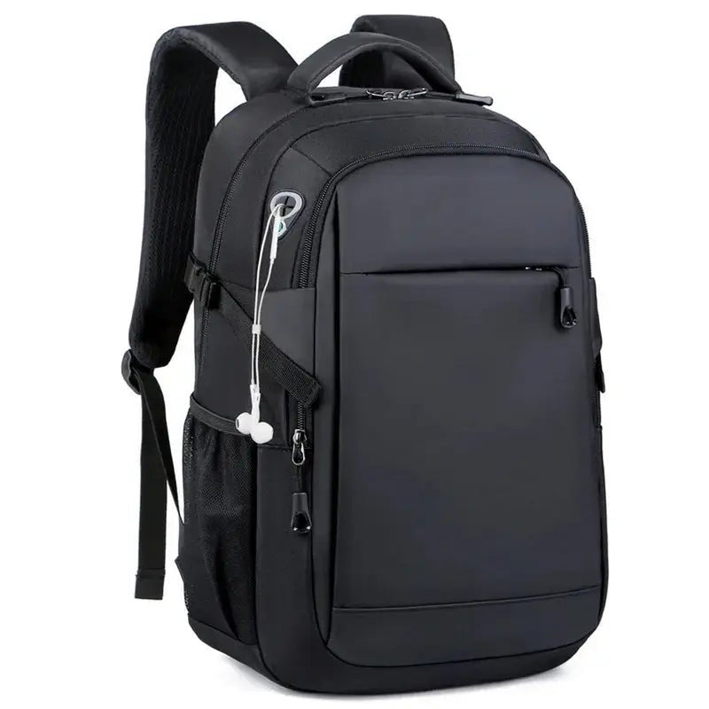 Sac à dos collège solide noir étanche avec port pour casque et plusieurs compartiments
