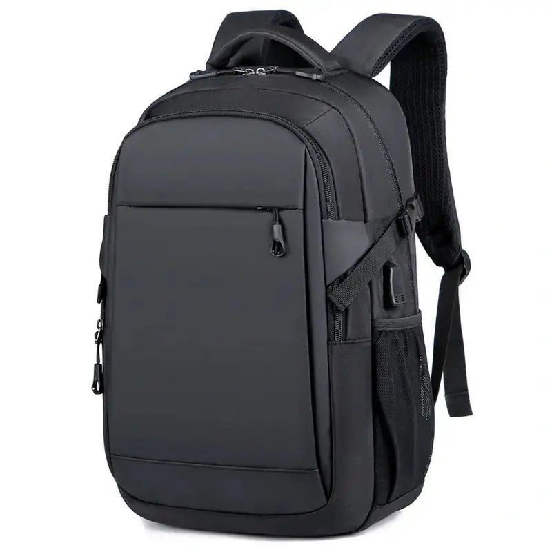 Sac à dos collège solide noir durable avec plusieurs compartiments et port USB