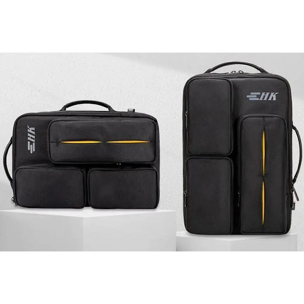 Sac à dos convertible pour ordinateur avec sacs multi-compartiments noirs et accents jaunes