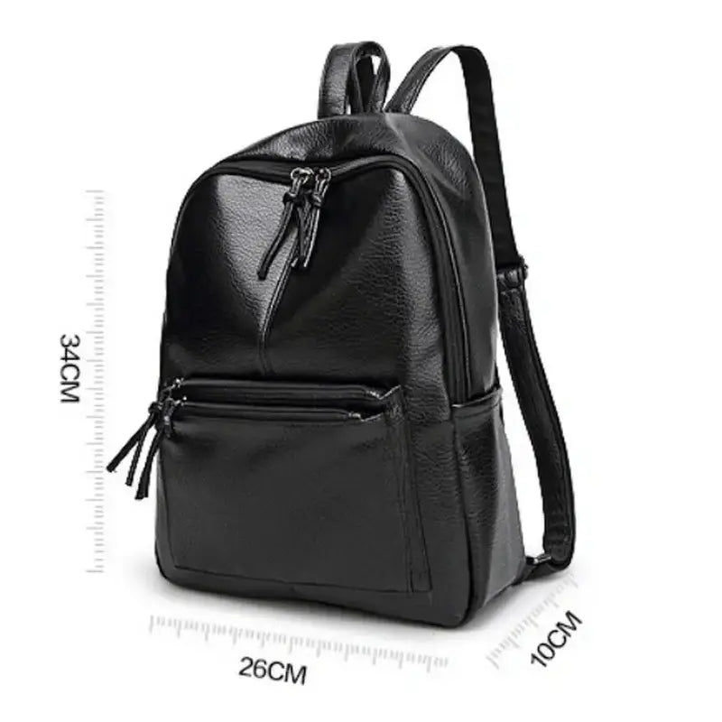 Sac à dos cuir femme noir en faux cuir avec plusieurs compartiments zippés