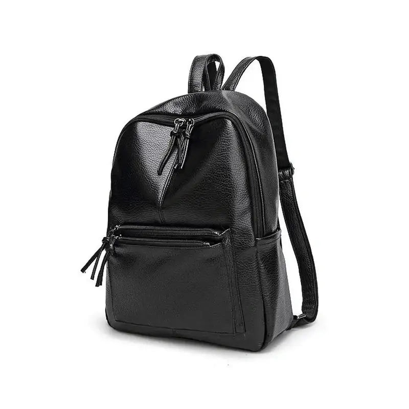 Sac à dos cuir femme noir en faux cuir avec plusieurs compartiments zippés