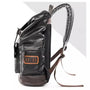 Sac à dos cuir homme décontracté en cuir noir avec accents marron, poches multiples