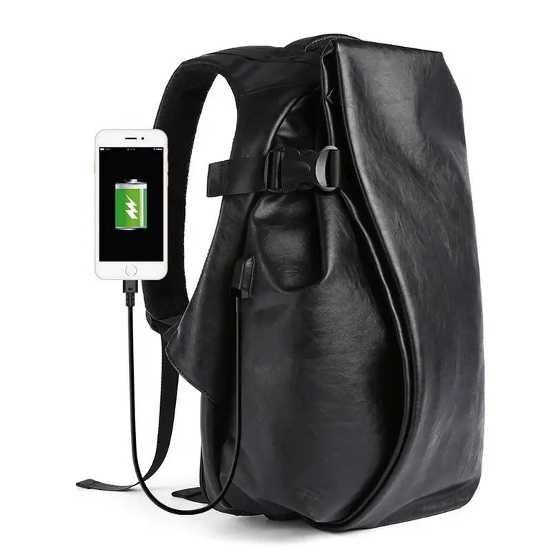 Sac à dos en cuir noir pour homme luxe avec port de chargement USB externe