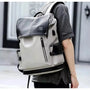 Sac à dos cuir homme vintage noir et gris clair avec plusieurs compartiments