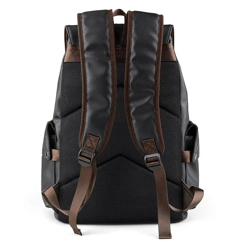 Sac à dos cuir homme vintage en cuir noir et marron avec bretelles réglables