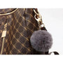 Sac à dos cuir PU femme tendance avec sac à main marron motif et charm pom-pom gris