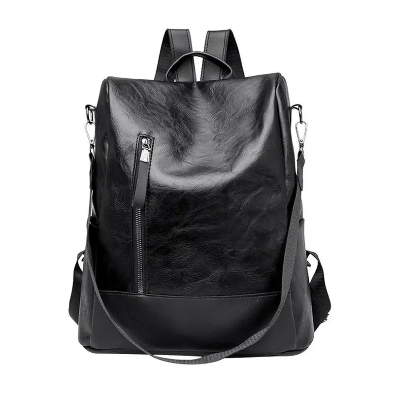 Sac à dos cuir souple femme avec faux cuir noir, poche verticale zippée et bretelles ajustables