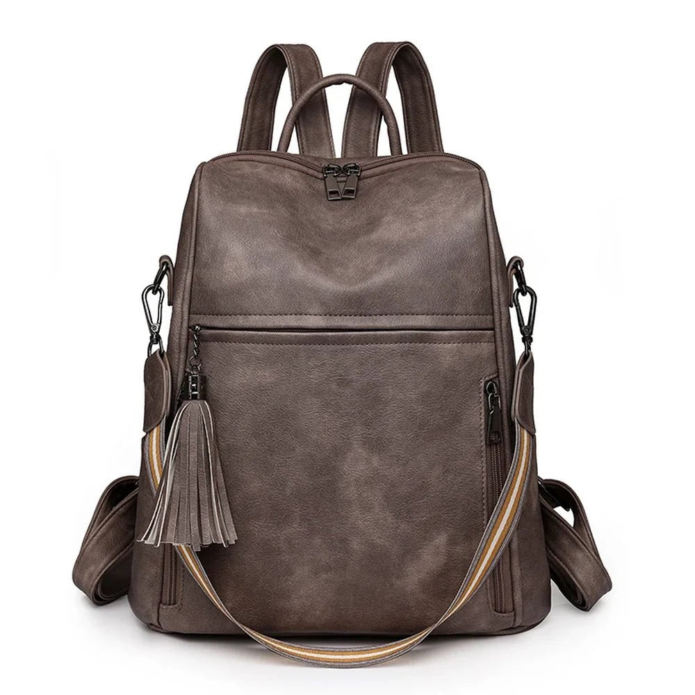 Sac à dos cuir souple en faux cuir marron foncé anti-vol avec bandoulière détachable