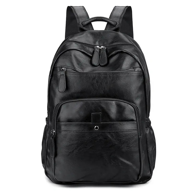 Sac à dos en faux cuir noir pour femme avec plusieurs compartiments zippés et bretelles ajustables